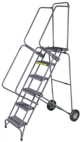 Ballymore Safety Products Fold-N-Store Ladders, 6 Step, 30 In Wide Base, 14 Deep Top Step, Abrasive Mat Tread 