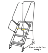 Ballymore Safety Products Spring Loaded Caster Ladders, 4 Step, 20" Wide Base, 28" Deep Top Step, Expanded Metal Tread, Setup 