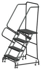Ballymore Safety Products Spring Loaded Caster Ladders, 4 Step, 30" Wide Base, 21" Deep Top Step, Abrasive Mat Tread 