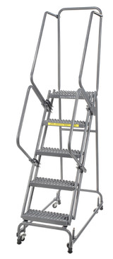 Ballymore Safety Products Spring Loaded Caster Ladders, 5 Step, 20 In Wide Base, 14 in Deep Top Step, Perforated Tread, Setup 