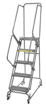Ballymore Safety Products Spring Loaded Caster Ladders, 5 Step, 20 In Wide Base, 14 in Deep Top Step, Expanded Metal Tread, Setup 