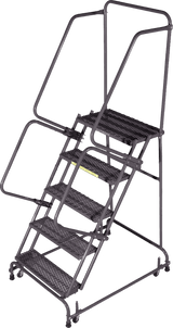 Ballymore Safety Products Spring Loaded Caster Ladders, 5 Step, 30 In Wide Base, 14 in Deep Top Step, Serrated Tread, Setup 