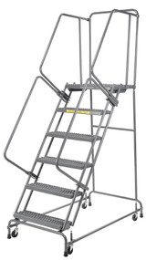 Ballymore Safety Products Spring Loaded Caster Ladders, 6 Step, 30 In Wide Base, 14 in Deep Top Step, Serrated Tread, Setup 