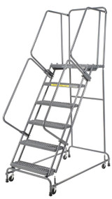 Ballymore Safety Products Spring Loaded Caster Ladders, 6 Step, 30 In Wide Base, 14 in Deep Top Step, Abrasive Mat Tread, Setup 