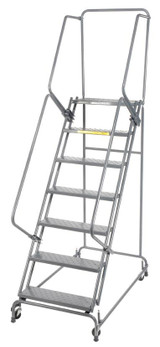 Ballymore Safety Products Spring Loaded Caster Ladders, 7 Step, 30 In Wide Base, 14 in Deep Top Step, Perforated Tread, Setup 