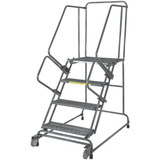Ballymore Safety Products Tilt & Roll Ladders, 4 Step, 30 in Wide Base, 14 in Deep Top Step, Abrasive Mat Tread, Setup 
