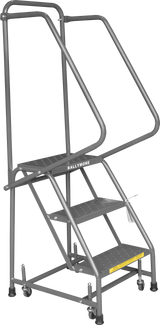 Ballymore Safety Products Spring Loaded Caster Ladders, 2 Step, 30" Wide Base, 10" Deep Top Step, Perforated Tread, Setup 