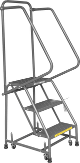 Ballymore Safety Products Spring Loaded Caster Ladders, 3 Step, 20" Wide Base, 10" Deep Top Step, Perforated Tread 