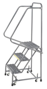 Ballymore Safety Products Spring Loaded Caster Ladders, 3 Step, 30" Wide Base, 10" Deep Top Step, Serrated Tread, Setup 