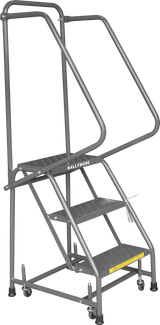 Ballymore Safety Products Spring Loaded Caster Ladders, 3 Step, 30" Wide Base, 10" Deep Top Step, Expanded Metal Tread, Setup 