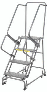 Ballymore Safety Products Spring Loaded Caster Ladders, 4 Step, 20" Wide Base, 10" Deep Top Step, Perforated Tread, Setup 