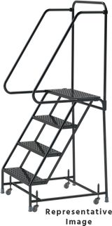 Ballymore Safety Products Spring Loaded Caster Ladders, 4 Step, 20" Wide Base, 10" Deep Top Step, Abrasive Mat Tread, Setup 