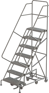 Tri-Arc KD 7 Step EC All DirECtion Ladder: 70 In Platform Height, 17 In Platform Deep, 24 In Platform Wide, Perforated, Gray 