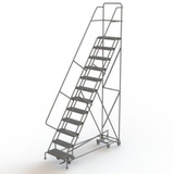 Tri-Arc KD 12 Step EC All DirECtion Ladder: 120 In Platform Height, 17 In Platform Deep, 24 In Platform Wide, Perforated, Gray 