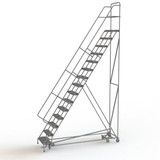 Tri-Arc KD 15 Step EC All DirECtion Ladder: 150 In Platform Height, 17 In Platform Deep, 24 In Platform Wide, Perforated, Gray 