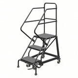 Tri-Arc KD 3 Step Easy Climb Rolling Ladder: 30 In Platform Height, 17 In Platform Deep, 16 In Platform Wide, Perforated, 27 In Bottom Wide 