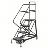 Tri-Arc KD 4 Step Easy Climb Rolling Ladder: 40 In Platform Height, 17 In Platform Deep, 16 In Platform Wide, Perforated, 27 In Bottom Wide 