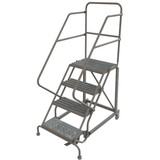 Tri-Arc Kd4 Step Easy Climb Rolling Ladder: 40 In Platform Height, 17 In Platform Deep, 24 In Platform Wide, Serrated, 35 In Bottom Wide 