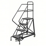 Tri-Arc KD 4 Step Easy Climb Rolling Ladder: 40 In Platform Height, 17 In Platform Deep, 24 In Platform Wide, Perforated, 35 In Bottom Wide 