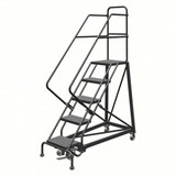 Tri-Arc KD 5 Step Easy Climb Rolling Ladder: 50 In Platform Height, 17 In Platform Deep, 16 In Platform Wide, Perforated, 27 In Bottom Wide 