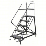 Tri-Arc KD 5 Step Easy Climb Rolling Ladder: 50 In Platform Height, 17 In Platform Deep, 24 In Platform Wide, Perforated, 35 In Bottom Wide 