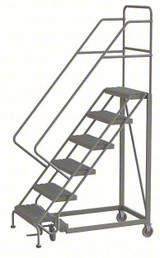 Tri-Arc KD 6 Step Easy Climb Rolling Ladder: 60 In Platform Height, 17 In Platform Deep, 24 In Platform Wide, Perforated, 35 In Bottom Wide 