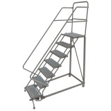 Tri-Arc KD 7 Step Easy Climb Rolling Ladder: 70 In Platform Height, 17 In Platform Deep, 24 In Platform Wide, Perforated, 35 In Bottom Wide 