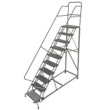 Tri-Arc KD 10 Step Easy Climb Rolling Ladder: 100 In Platform Height, 17 In Platform Deep, 24 In Platform Wide, Serrated, 35 In Bottom Wide 
