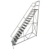 Tri-Arc KD 15 Step Easy Climb Rolling Ladder: 150 In Platform Height, 17 In Platform Deep, 24 In Platform Wide, Serrated, 40 In Bottom Wide 