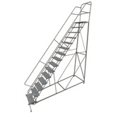 Tri-Arc KD 15 Step Easy Climb Rolling Ladder: 150 In Platform Height, 17 In Platform Deep, 24 In Platform Wide, Perforated, Gray 