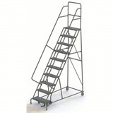 Tri-Arc KD 10 Step Rolling Ladder: 100 In Platform Height, 10 In Platform Deep, 24 In Platform Wide, Perforated, Gray, 10 Steps 
