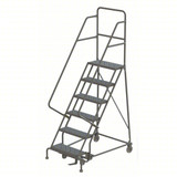 Tri-Arc KD 7 Step Steel Heavy Duty Rolling Ladder: 70 In Platform Height, 10 In Platform Deep, 24 In Platform Wide, Perforated, 35 In Bottom Wide 