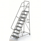 Tri-Arc KD 9 Step Steel Heavy Duty Rolling Ladder: 90 In Platform Height, 10 In Platform Deep, 24 In Platform Wide, Perforated, 35 In Bottom Wide 
