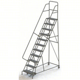 Tri-Arc KD 11 Step Steel Heavy Duty Rolling Ladder: 110 In Platform Height, 10 In Platform Deep, 24 In Platform Wide, Perforated, Gray, 11 Steps 