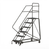 Tri-Arc KD 6 Step Heavy Duty Safety Angle Rolling Ladder: 60 In Platform Height, 17 In Platform Deep, 24 In Platform Wide, Perforated, 35 In Bottom Wide 