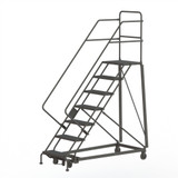 Tri-Arc KD 7 Step Heavy Duty Safety Angle Rolling Ladder: 70 In Platform Height, 17 In Platform Deep, 24 In Platform Wide, Serrated, 35 In Bottom Wide 