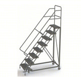 Tri-Arc KD 8 Step Heavy Duty Safety Angle Configurable Rolling Ladder: 80 In Platform Height, 17 In Platform Deep, 24 In Platform Wide, Serrated, Gray 