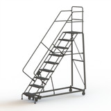 Tri-Arc KD 9 Step Heavy Duty Safety Angle Rolling Ladder: 90 In Platform Height, 17 In Platform Deep, 24 In Platform Wide, Serrated, 35 In Bottom Wide 