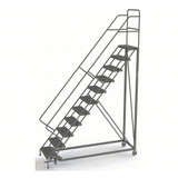 Tri-Arc KD 11 Step Heavy Duty Safety Angle Configurable Rolling Ladder: 110 In Platform Height, 17 In Platform Deep, 24 In Platform Wide, Serrated 