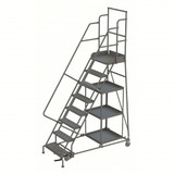 Tri-Arc KD 8 STEP Stock Picking Rolling Ladder: 80 in Platform Height, 20 in Platform Deep, 24 in Platform Wide, Serrated 