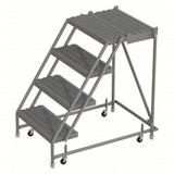Tri-Arc KD 4 Step Steel Rolling Ladder: 60 In Platform Height, 20 In Platform Deep, 16 In Platform Wide, Perforated, 27 In Bottom Wide 