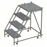 Tri-Arc KD 4 Step Steelrolling Ladder: 40 In Platform Height, 20 In Platform Deep, 16 In Platform Wide, Perforated, 24 In Bottom Wide 