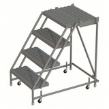 Tri-Arc Kd 4 Step Steel Rolling Ladder: 40" Platform Height, 20" Platform Deep, 24" Platform Wide, Serrated, 30" Bottom Wide, No Rails 