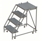 Tri-Arc Kd 4 Step Steel Rolling Ladder: 40" Platform Height, 30" Platform Deep, 24" Platform Wide, Perforated, 30" Bottom Wide, No Rails 