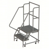 Tri-Arc KD 2 Step Steel Rolling Ladder: 20 In Platform Height, 20 In Platform Deep, 16 In Platform Wide, Serrated, 21 In Bottom Wide 
