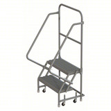 Tri-Arc KD 2 Step Steel Rolling Ladder: 20 In Platform Height, 10 In Platform Deep, 16 In Platform Wide, Serrated, 21 In Bottom Wide 