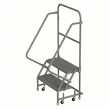 Tri-Arc KD 2 Step Steel Rolling Ladder: 20 In Platform Height, 10 In Platform Deep, 16 In Platform Wide, Serrated, 21 In Bottom Wide 
