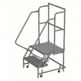Tri-Arc KD 2 Step Steel Rolling Ladder: 20 In Platform Height, 30 In Platform Deep, 16 In Platform Wide, Perforated, 21 In Bottom Wide 