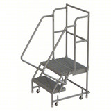 Tri-Arc KD 2 Step Steel Rolling Ladder: 20 In Platform Height, 30 In Platform Deep, 24 In Platform Wide, Serrated, 28 In Bottom Wide 