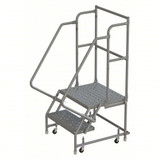 Tri-Arc KD 2 Step Steel Rolling Ladder: 20 In Platform Height, 20 In Platform Deep, 24 In Platform Wide, Perforated, 28 In Bottom Wide 